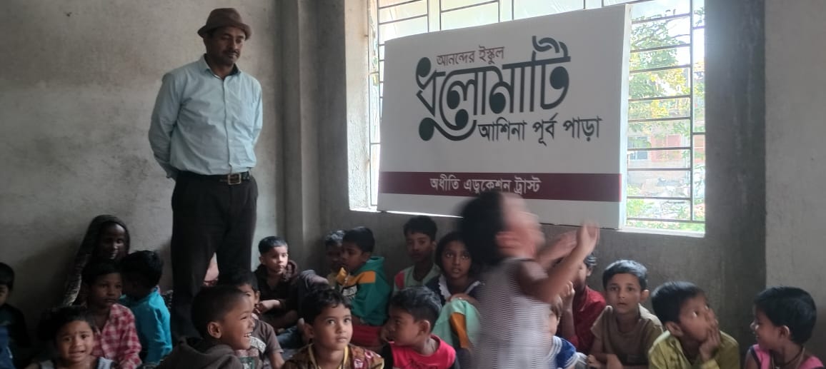 Group art camp activity with children