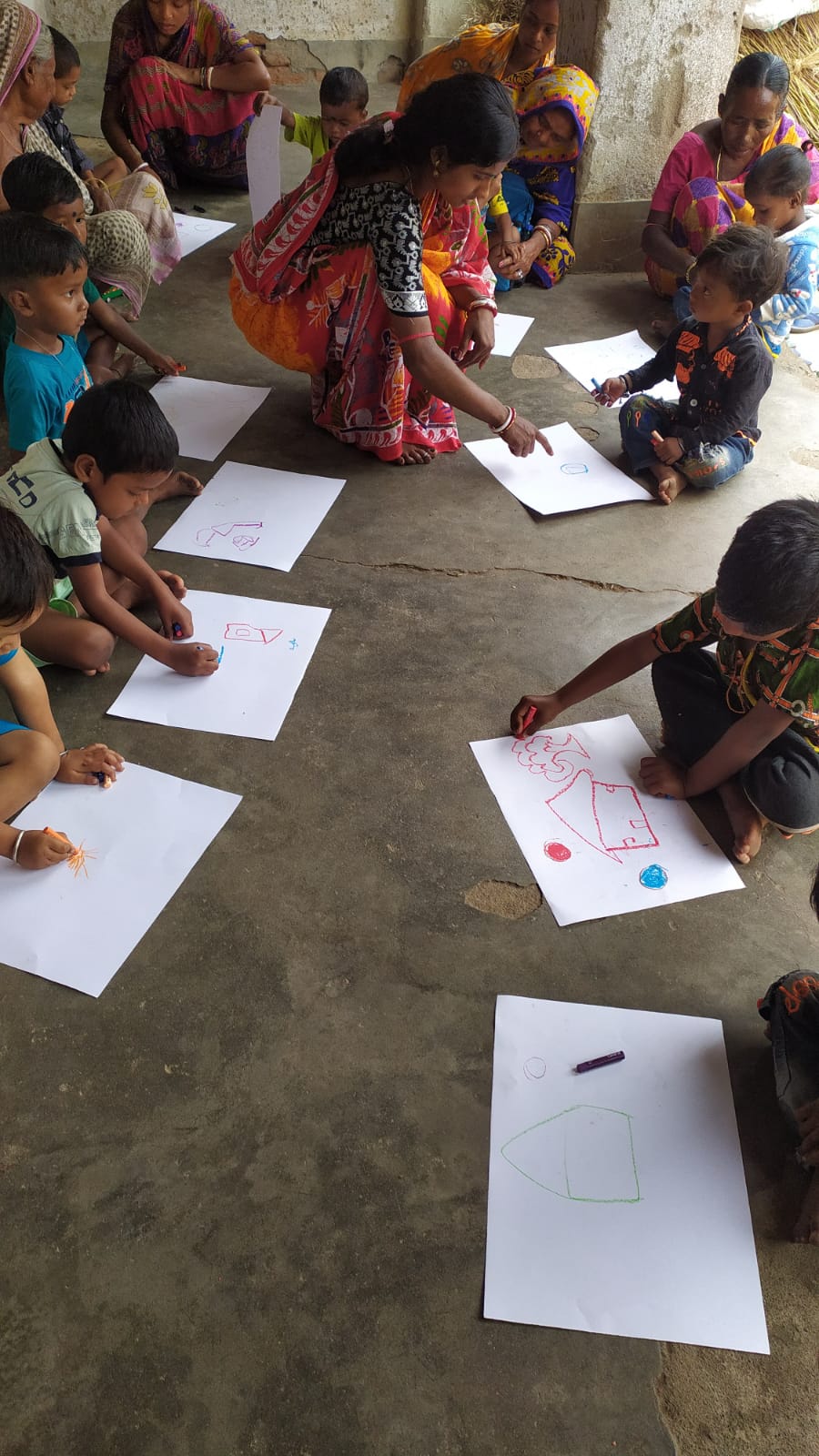 Art camp session with children and facilitators